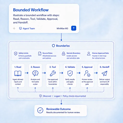 Illustrative workflow for encode steps, tools, and safety limits.