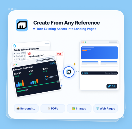 Screenshots, product documents, PDFs, and web references transformed into an editable landing page with MiniMax Code