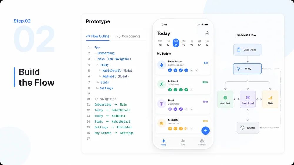 Illustrative mobile app workflow, step 2: create and run the prototype.
