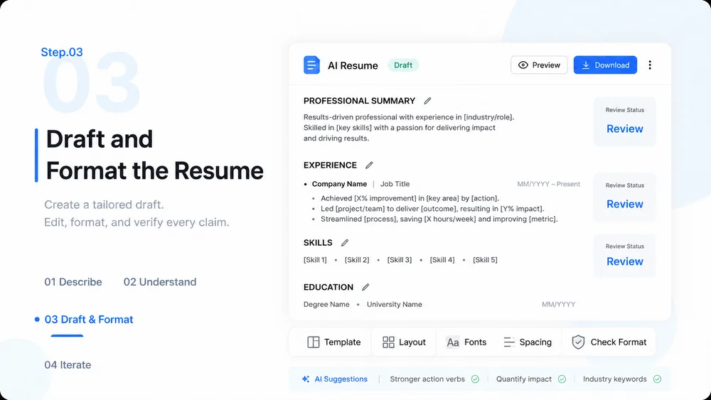 AI Resume Builder workflow, step 3: Draft and Format the Resume.