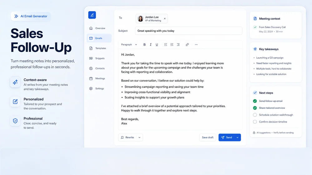 Illustrative sales follow-up created from a focused brief.