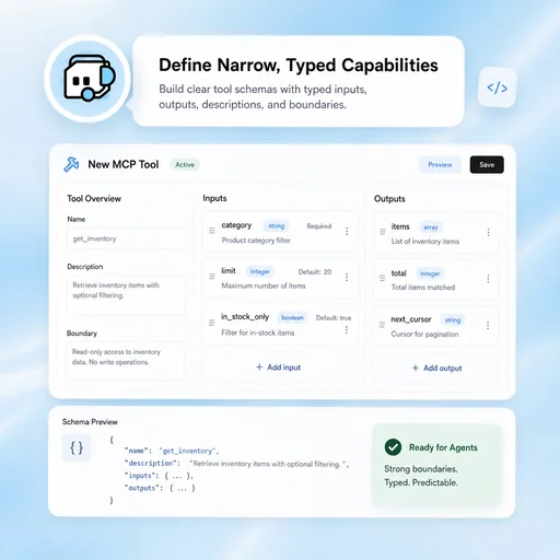 Illustrative workflow for define narrow, typed capabilities.