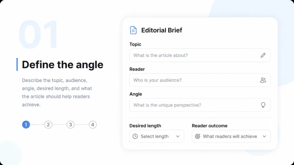 Illustrative AI Blog Writer step 1: Set the Editorial Brief.