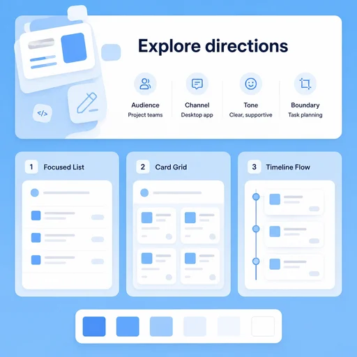 Illustrative AI Graphic Design workflow: Choose a Direction Before Polishing Details.