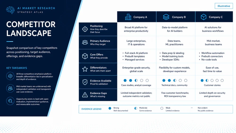 Illustrative competitor landscape concept for AI Market Research; not a verified customer result.