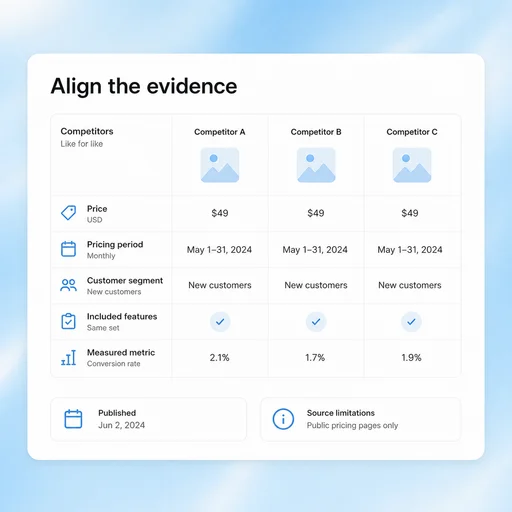 Illustrative AI Market Research workflow: Compare Like with Like.