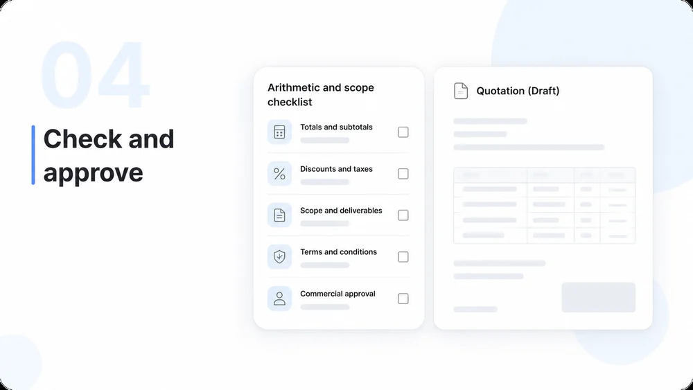 Illustrative AI Quotation Generator step 4: Approve Before Sending.