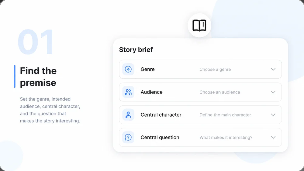 Illustrative AI Story Generator step 1: Choose a Premise.