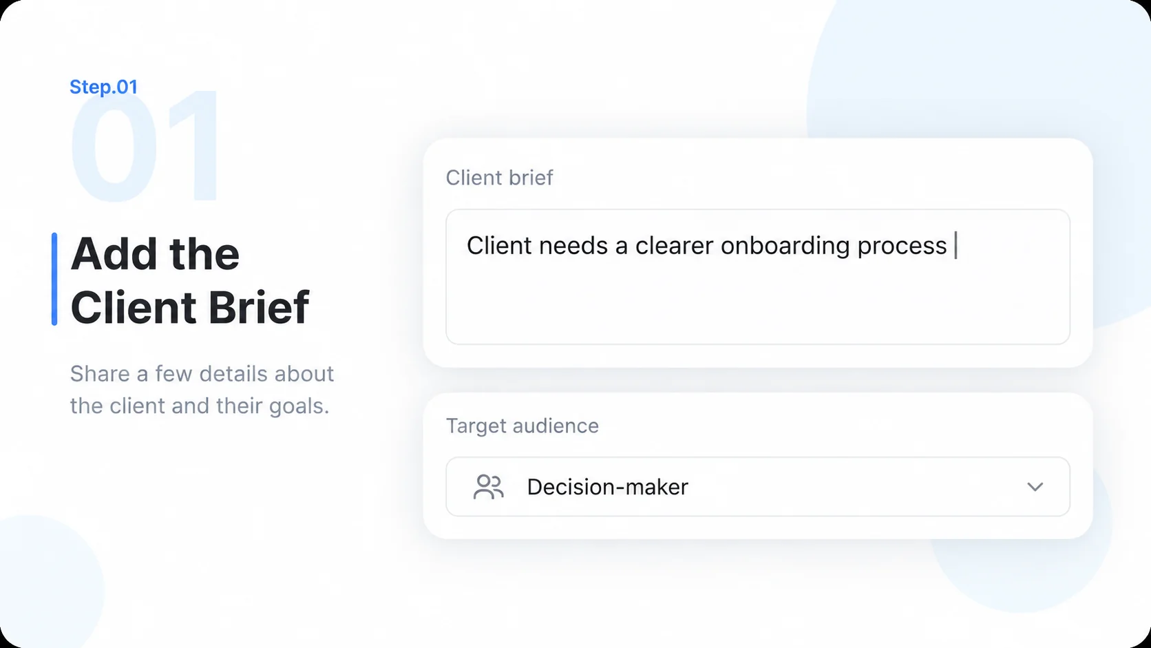 Illustrative AI Proposal Generator step 1: Add the Client Brief.