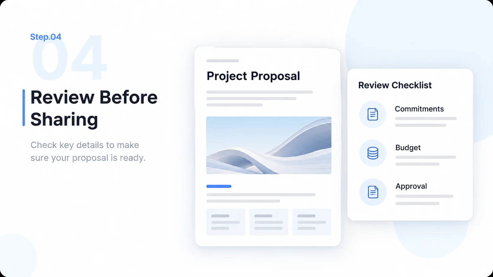 Illustrative AI Proposal Generator step 4: Review Before Sharing.