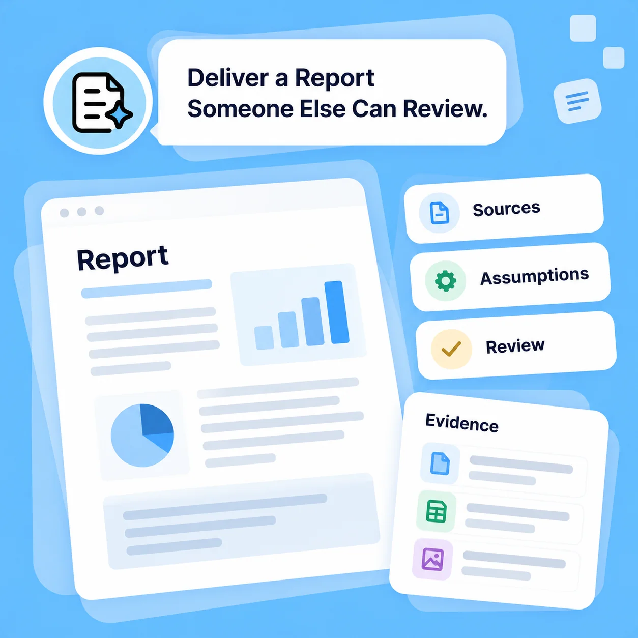 Illustrative AI Report Generator workflow: Deliver a Report Someone Else Can Review.