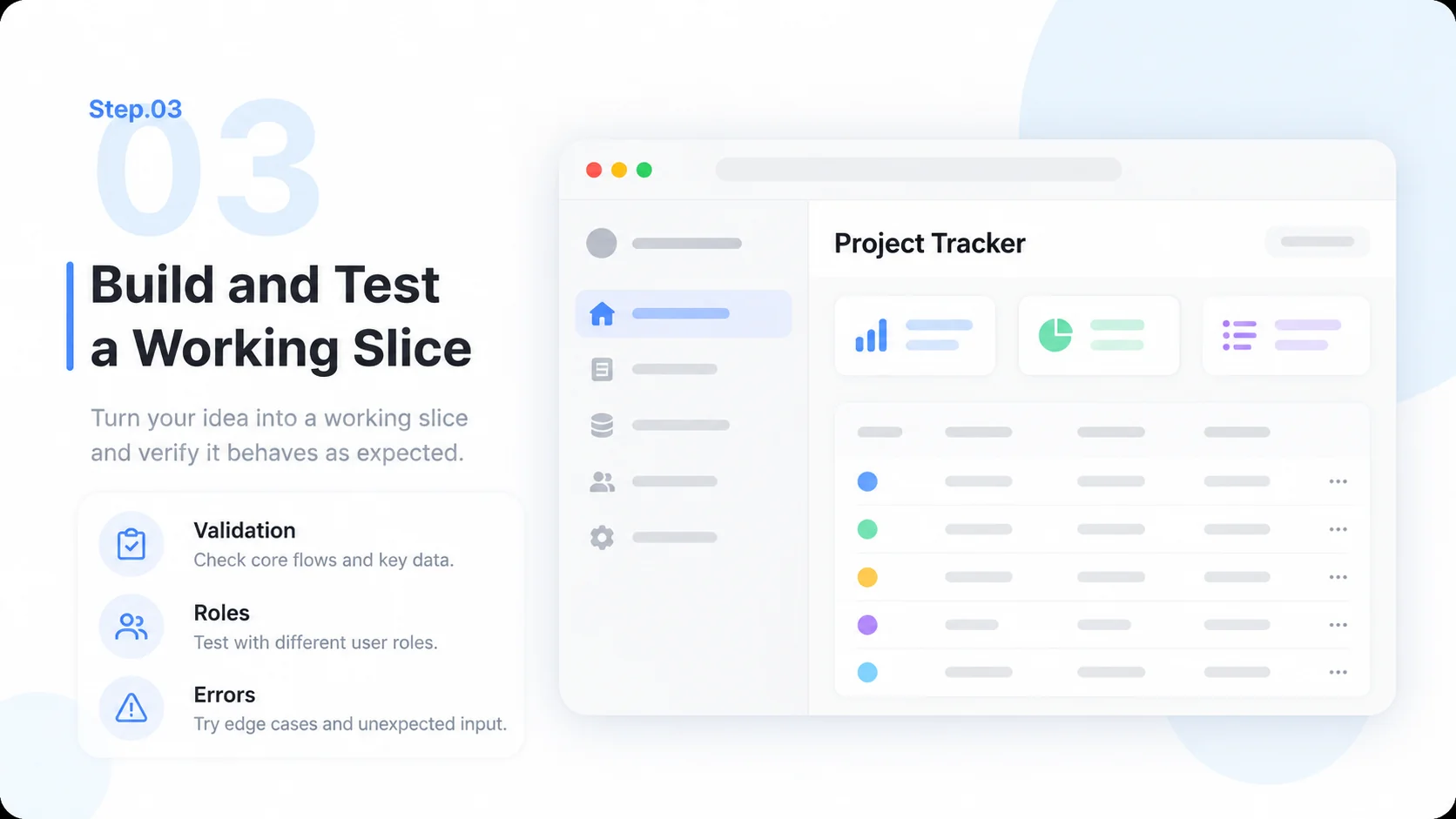 Illustrative AI Web App Builder step 3: Build and Test a Working Slice.