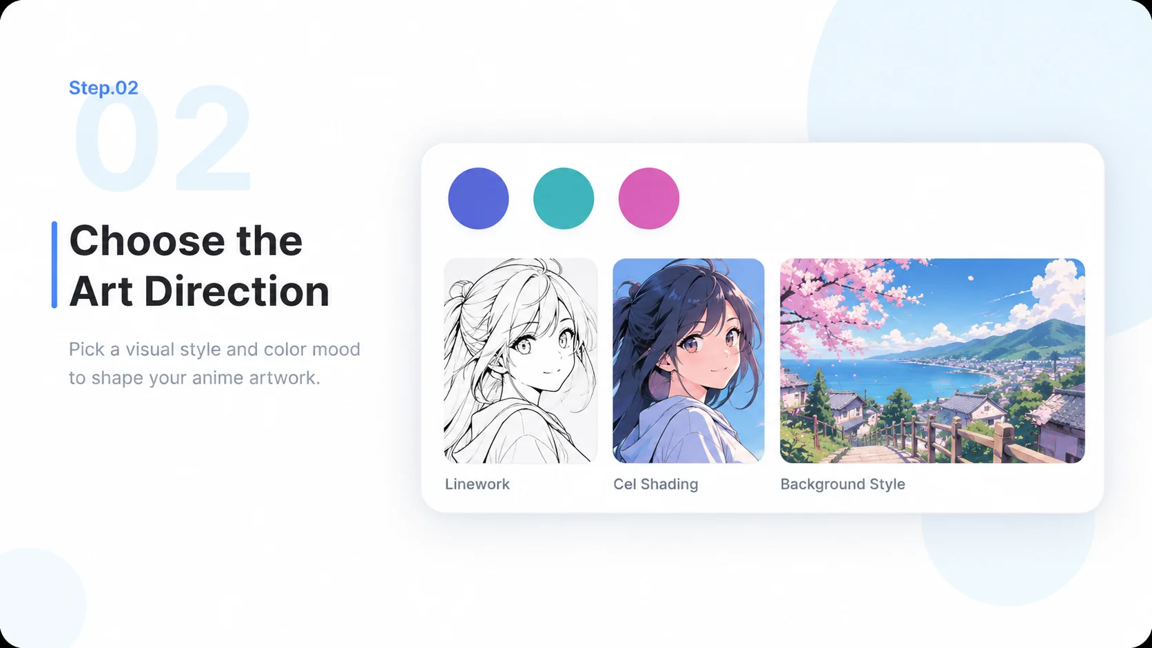 Illustrative AI Anime Generator step 2: Choose the Art Direction.
