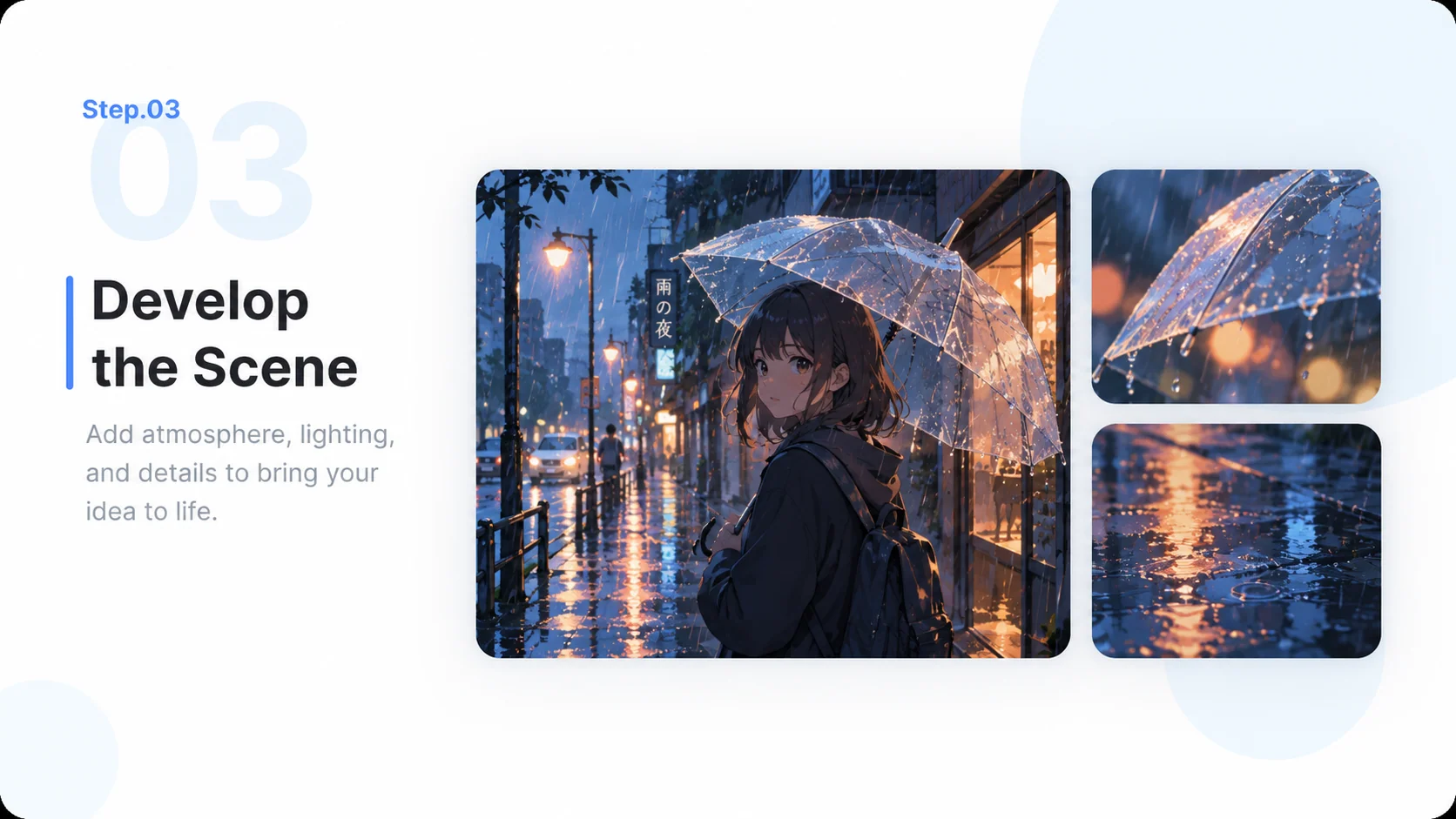 Illustrative AI Anime Generator step 3: Develop the Scene.