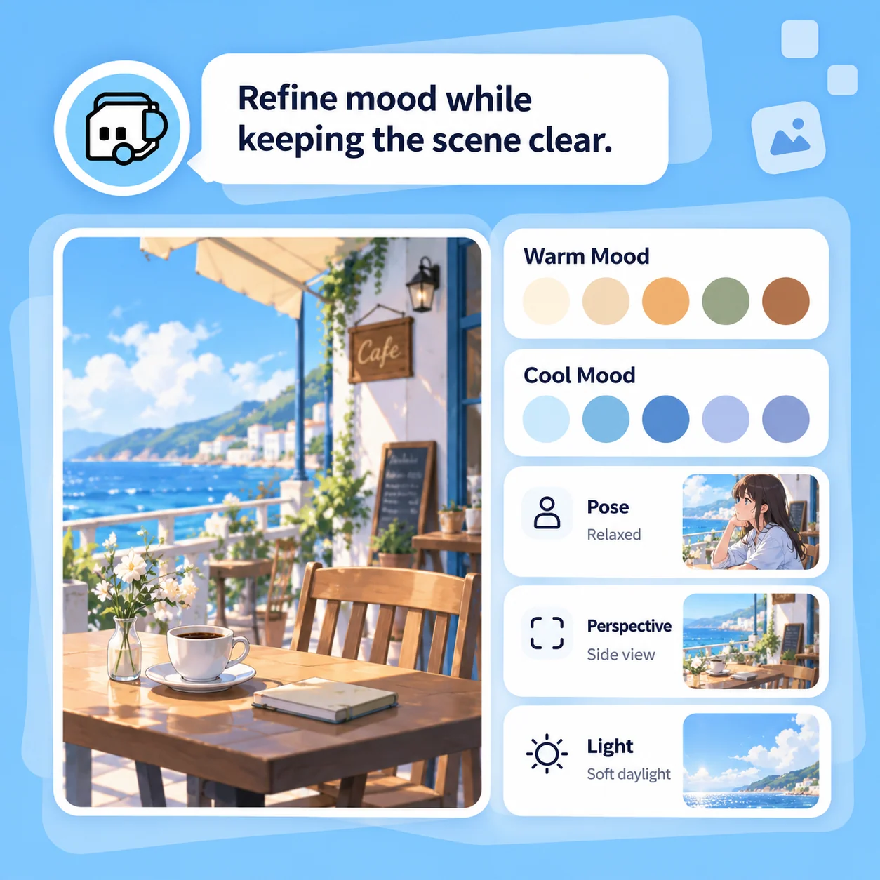 Illustrative AI Anime Generator workflow: Refine Mood While Keeping the Scene Clear.