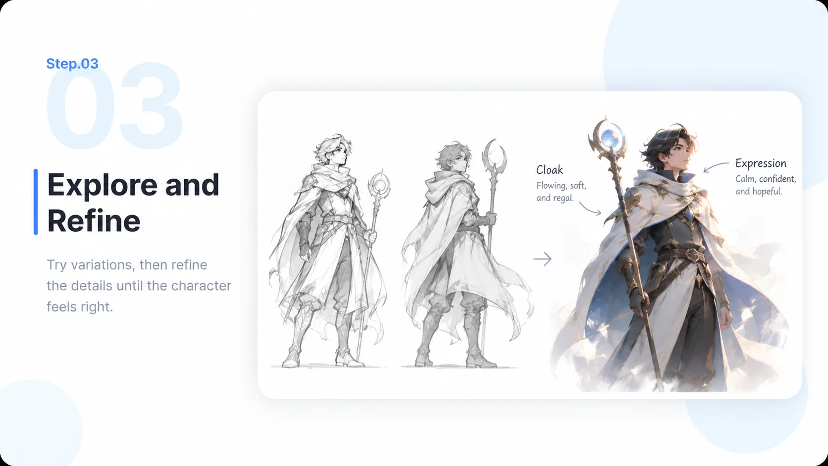 Illustrative AI Character Generator step 3: Explore and Refine.