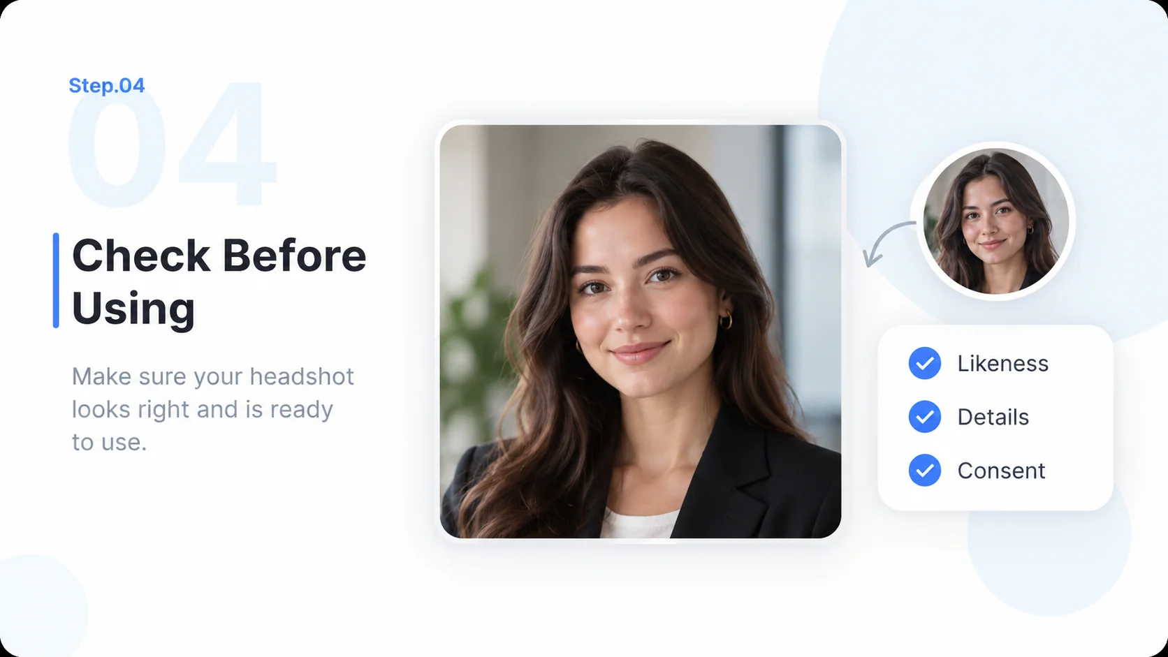Illustrative AI Headshot Generator step 4: Check Before Using.