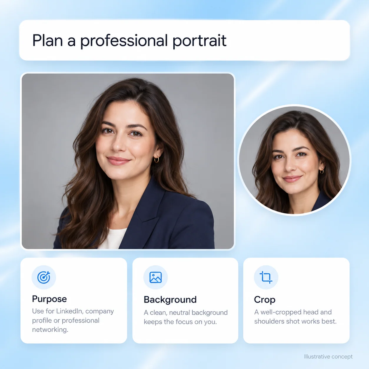 Illustrative AI Headshot Generator workflow: Match the Portrait to the Professional Context.