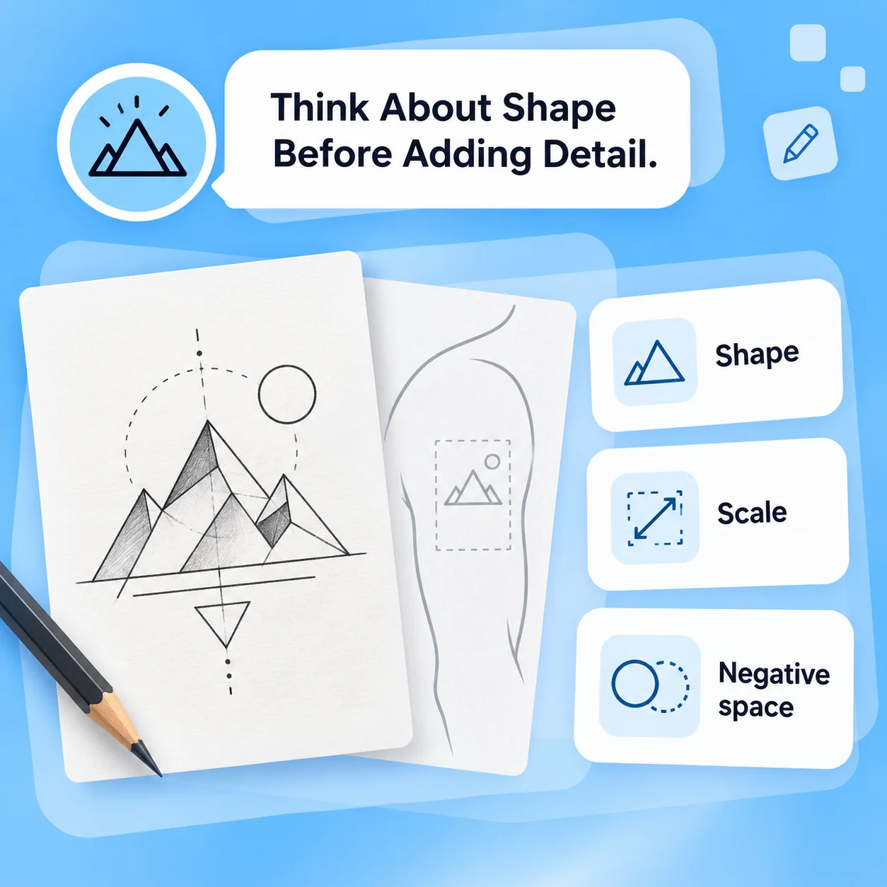Illustrative AI Tattoo Generator workflow: Think About Shape Before Adding Detail.