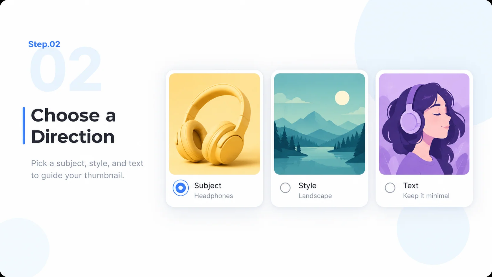 Illustrative AI Thumbnail Generator step 2: Choose a Direction.