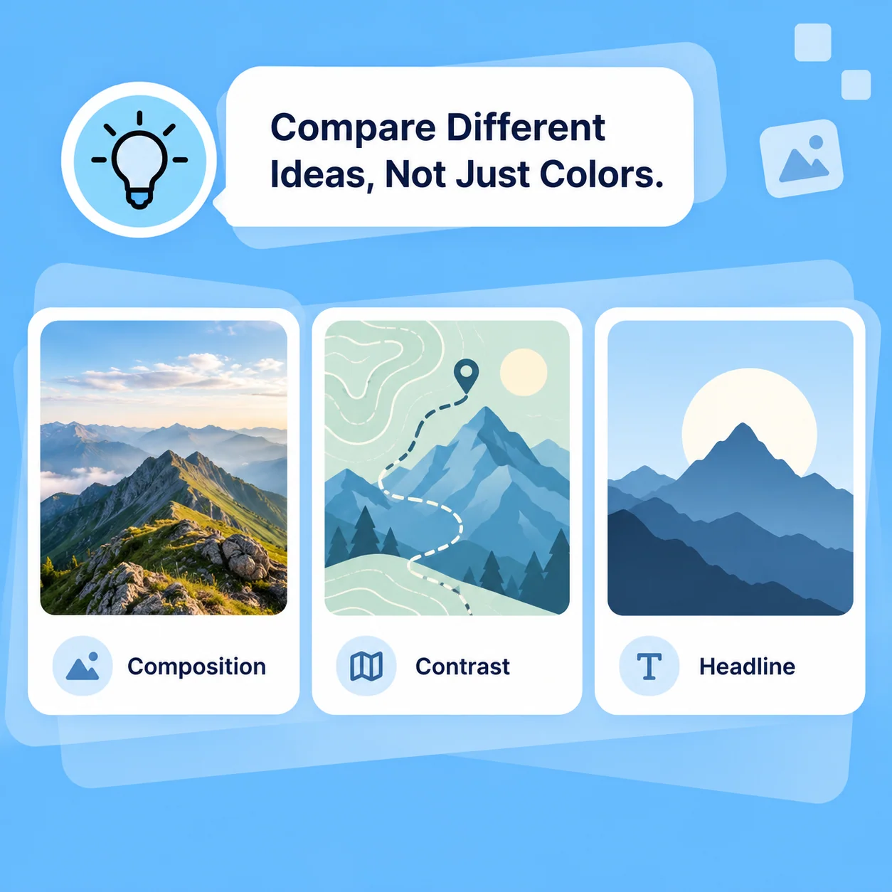 Illustrative AI Thumbnail Generator workflow: Compare Different Ideas, Not Just Colors.