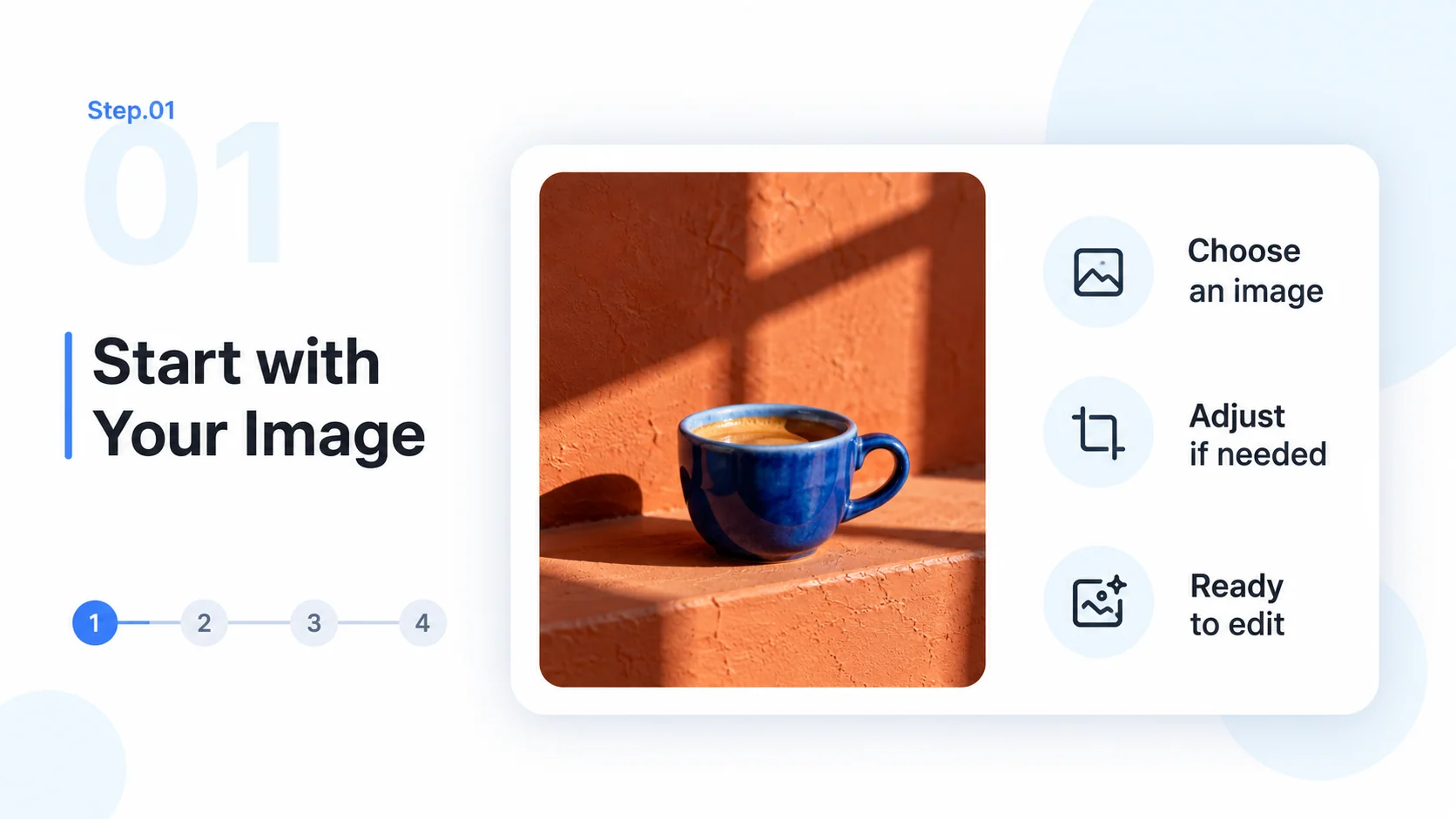 Step 1 conceptual diagram: start with your image for the ai image editor workflow.