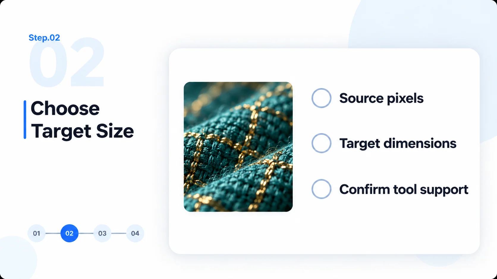 Step 2 conceptual diagram: choose target size for the ai image upscaler workflow.