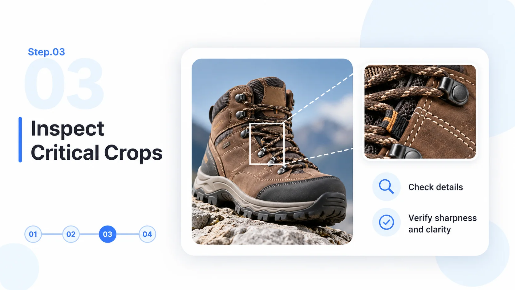 Step 3 conceptual diagram: inspect critical crops for the ai image upscaler workflow.