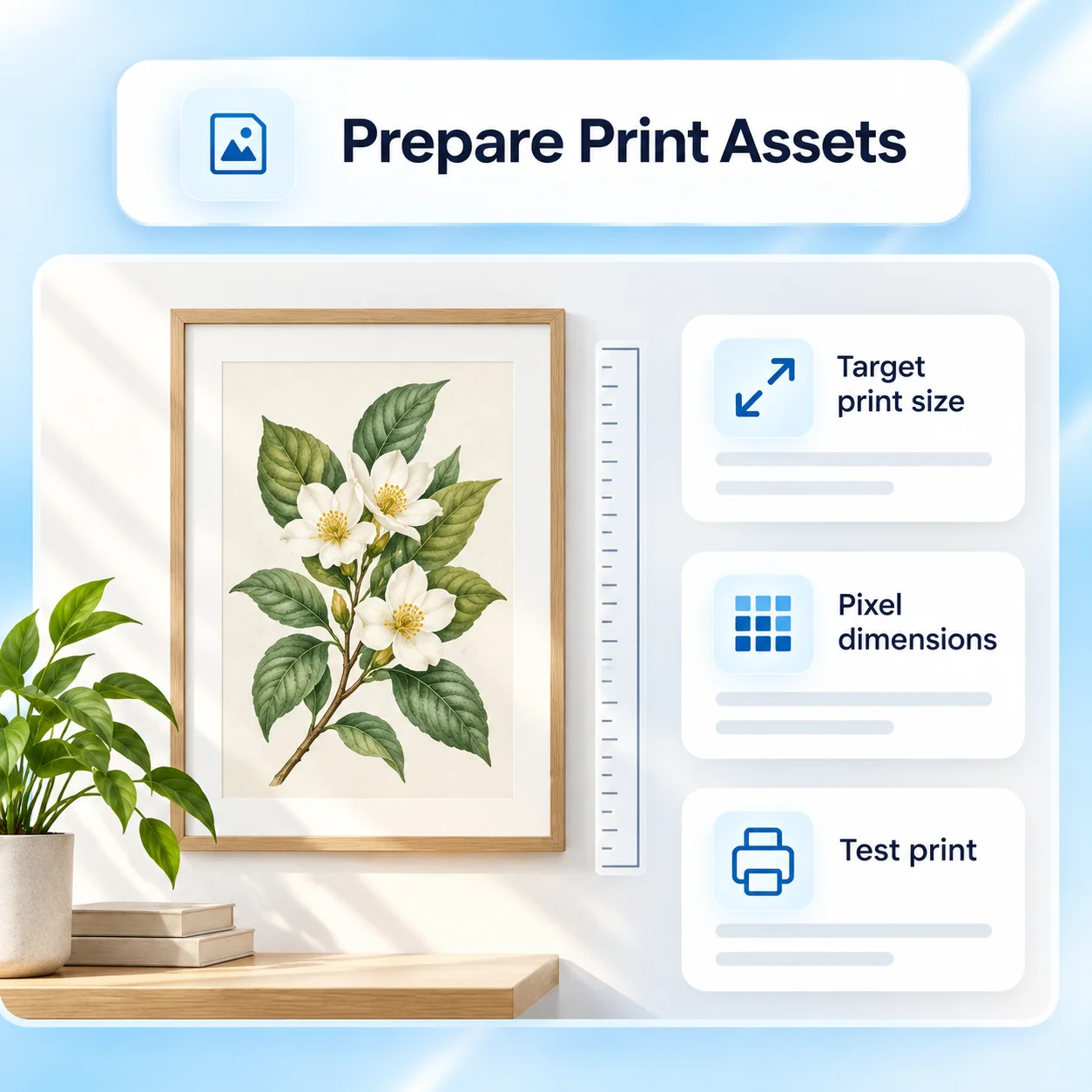 Conceptual workflow illustration for ai image upscaler: prepare print assets.