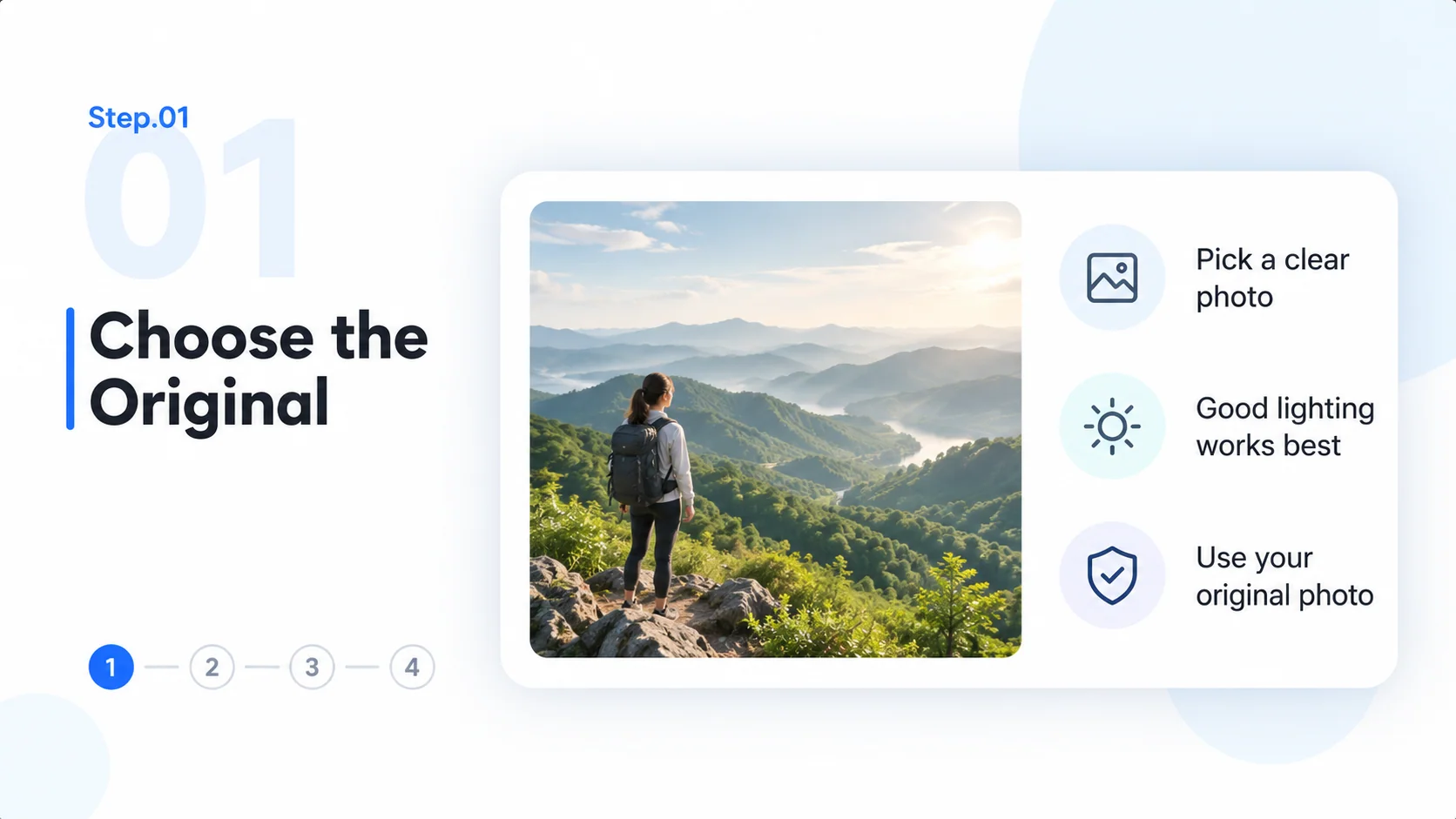 Step 1 conceptual diagram: choose the original for the ai photo enhancer workflow.