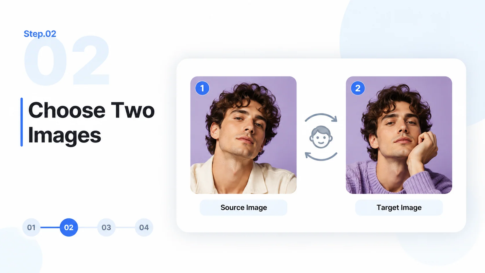 Step 2 conceptual diagram: choose two images for the face swap workflow.