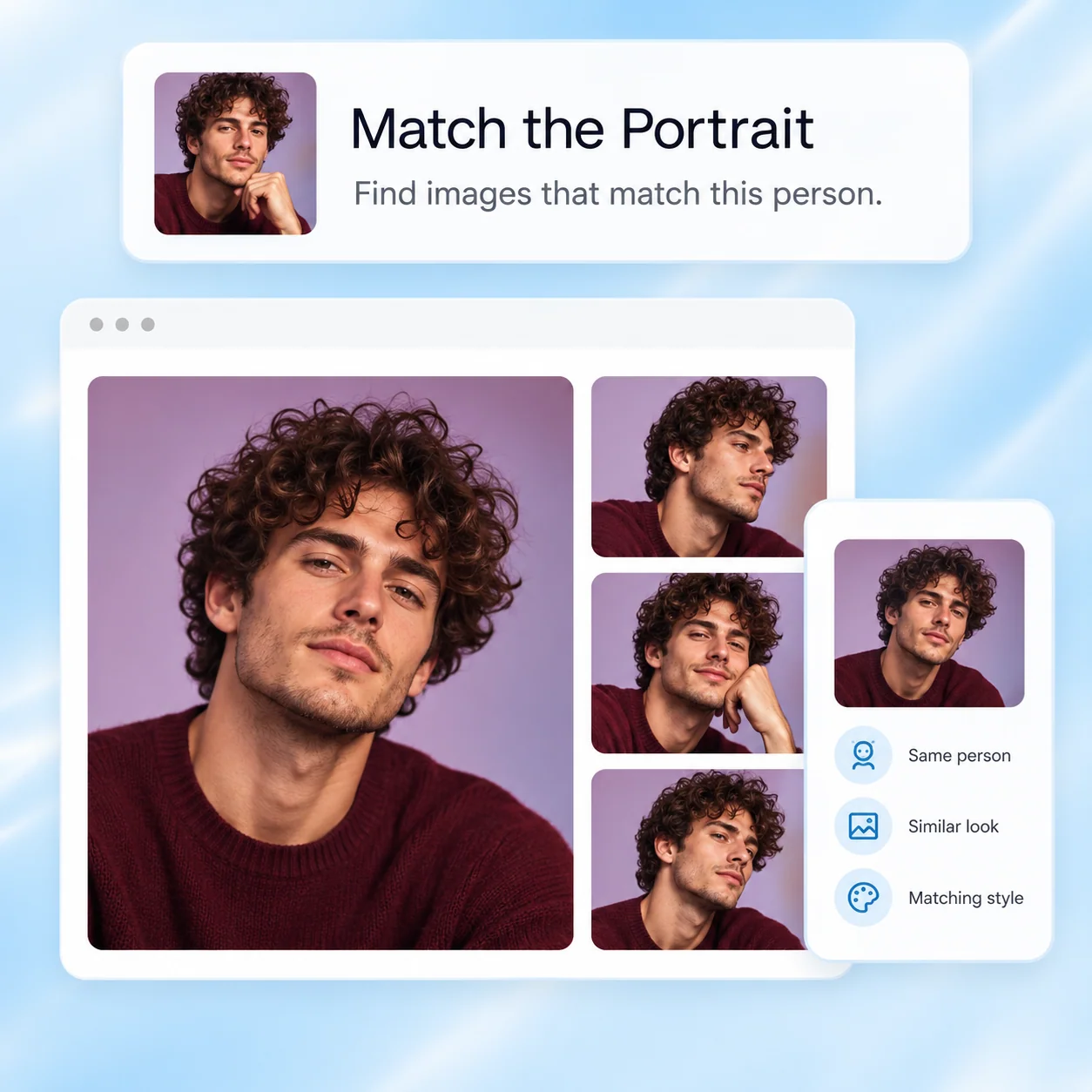 Conceptual workflow illustration for face swap: match the portrait.