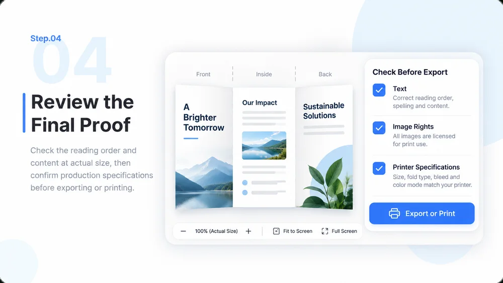 AI Brochure Generator step 4: Review the Final Proof.