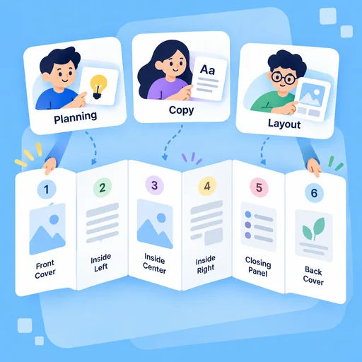AI Brochure Generator workflow illustration: Give Each Panel a Clear Job.