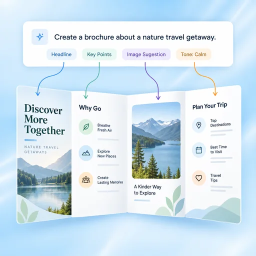 AI Brochure Generator workflow illustration: Balance the Message with the Space.