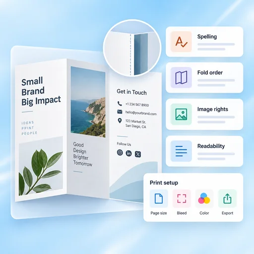 AI Brochure Generator workflow illustration: Check the Brochure Before Handoff.