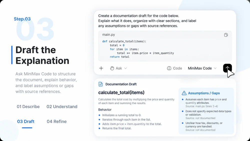 AI Code Documentation Generator step 3: Draft the Explanation.