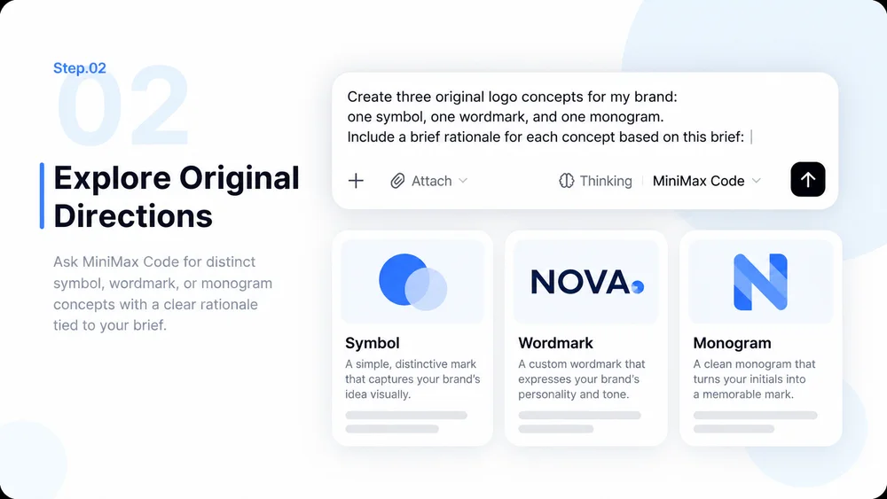 AI Logo Generator step 2: Explore Original Directions.