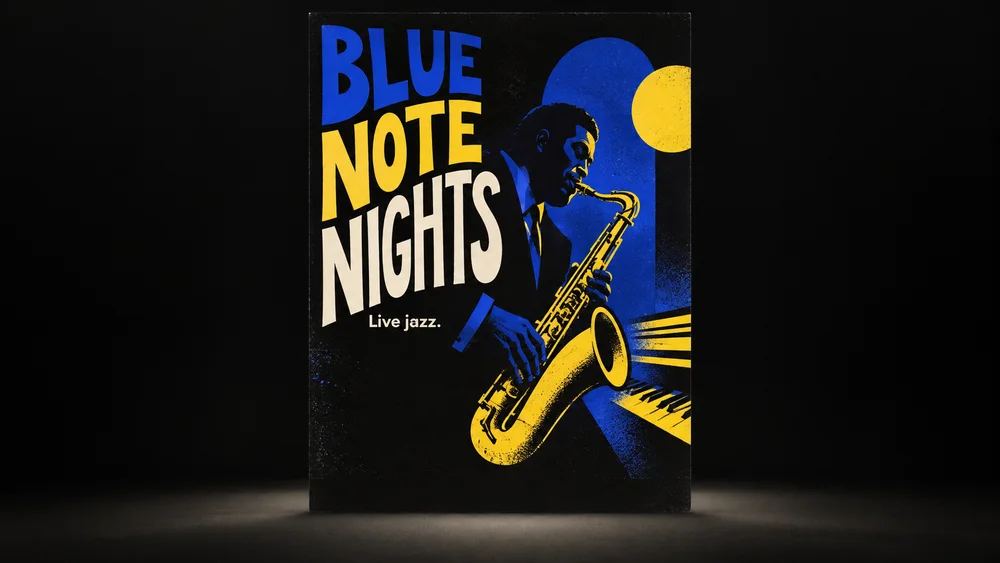 Illustrative jazz night poster concept for AI Poster Generator.