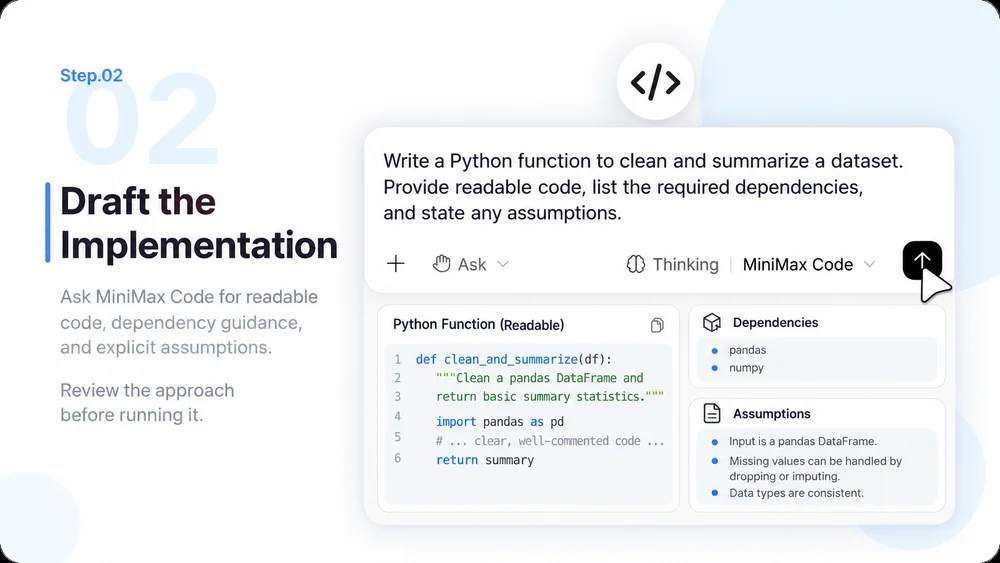 AI Python Code Generator step 2: Draft the Implementation.