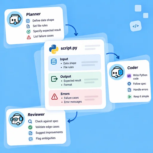 AI Python Code Generator workflow illustration: Make Inputs and Outputs Explicit.