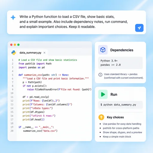 AI Python Code Generator workflow illustration: Keep Code and Setup Together.