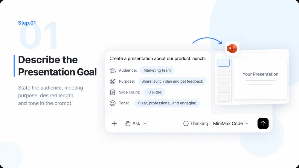 Word to PPT Converter step 1: Describe the Presentation Goal.