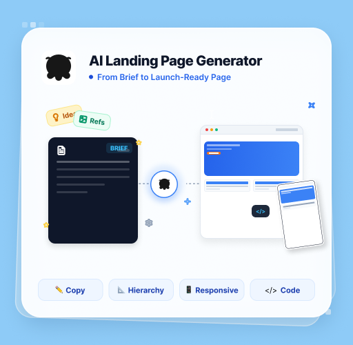 MiniMax Code turns a product brief and references into a responsive landing page with copy, visual hierarchy, and code