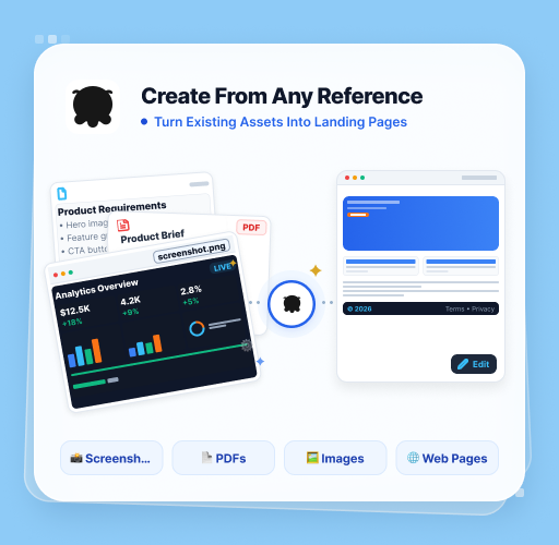 Screenshots, product documents, PDFs, and web references transformed into an editable landing page with MiniMax Code