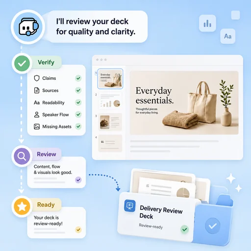 Illustrative workflow for check the deck before presenting.