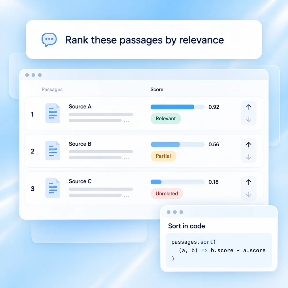 Illustration of Jev Score ranking retrieved passages with explicit relevance levels.
