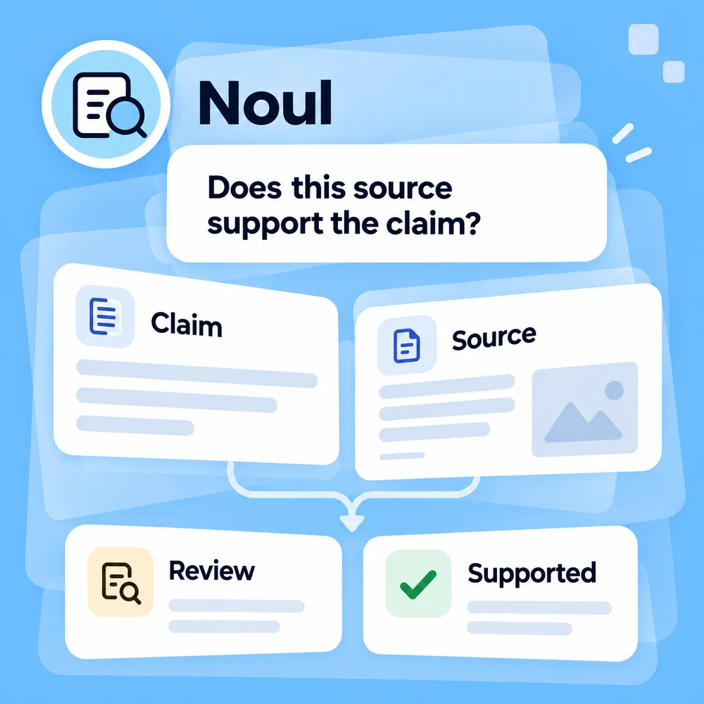 Illustration of Jev Noul checking supplied evidence with a review path.