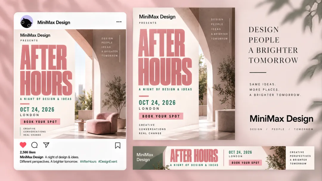 After Hours event campaign adapted into a poster, social post and banner