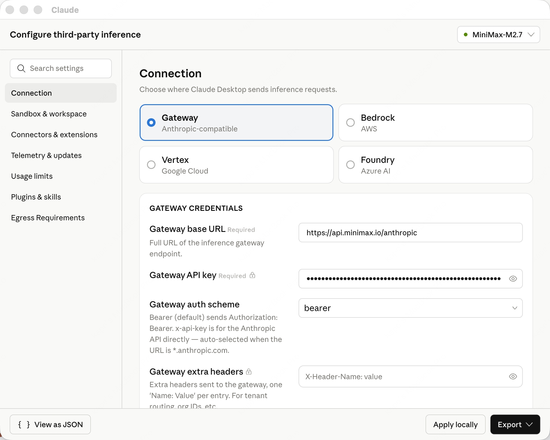 Configure third-party inference dialog